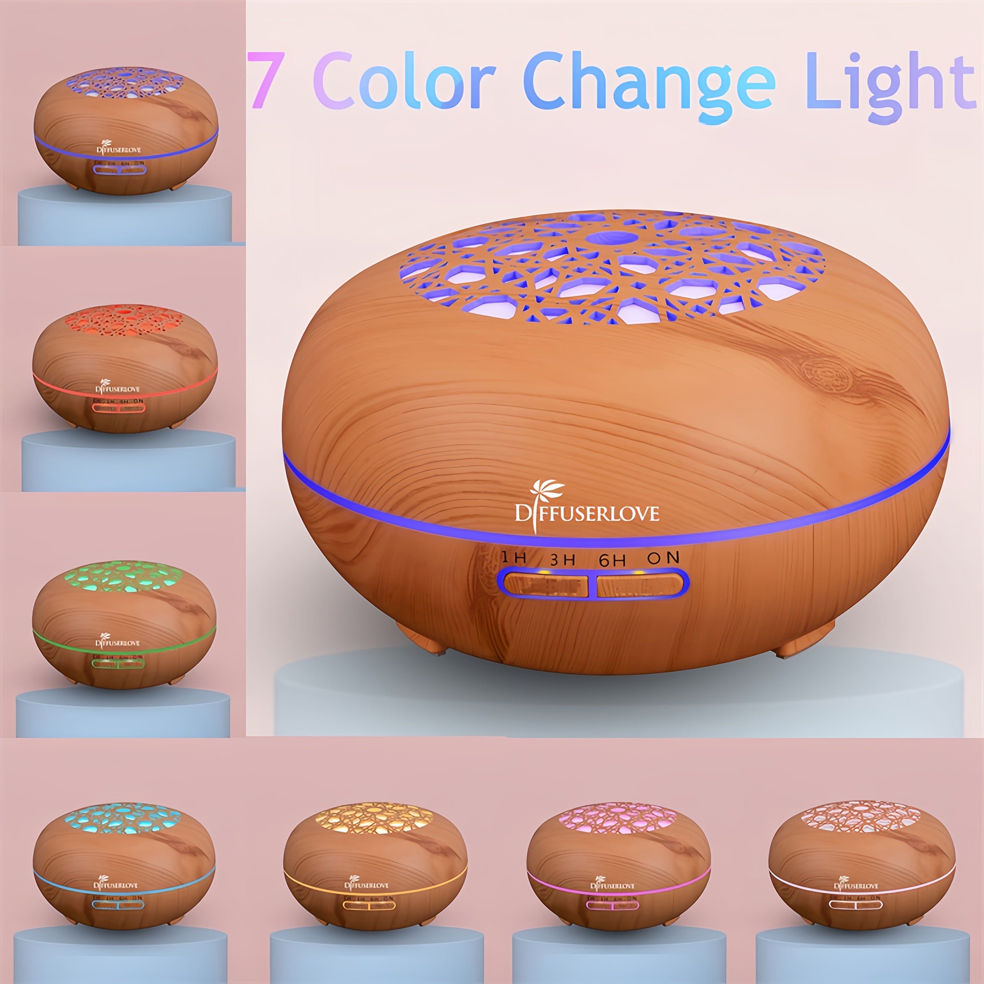 550ML Woodgrain Essential Oil Diffuser With 8 Essential Oils, Remote Control, 4 Timers, 7 Colour LED Lights, Auto-Off Function, Cool Mist Humidifier For Home, Bedroom And Office
